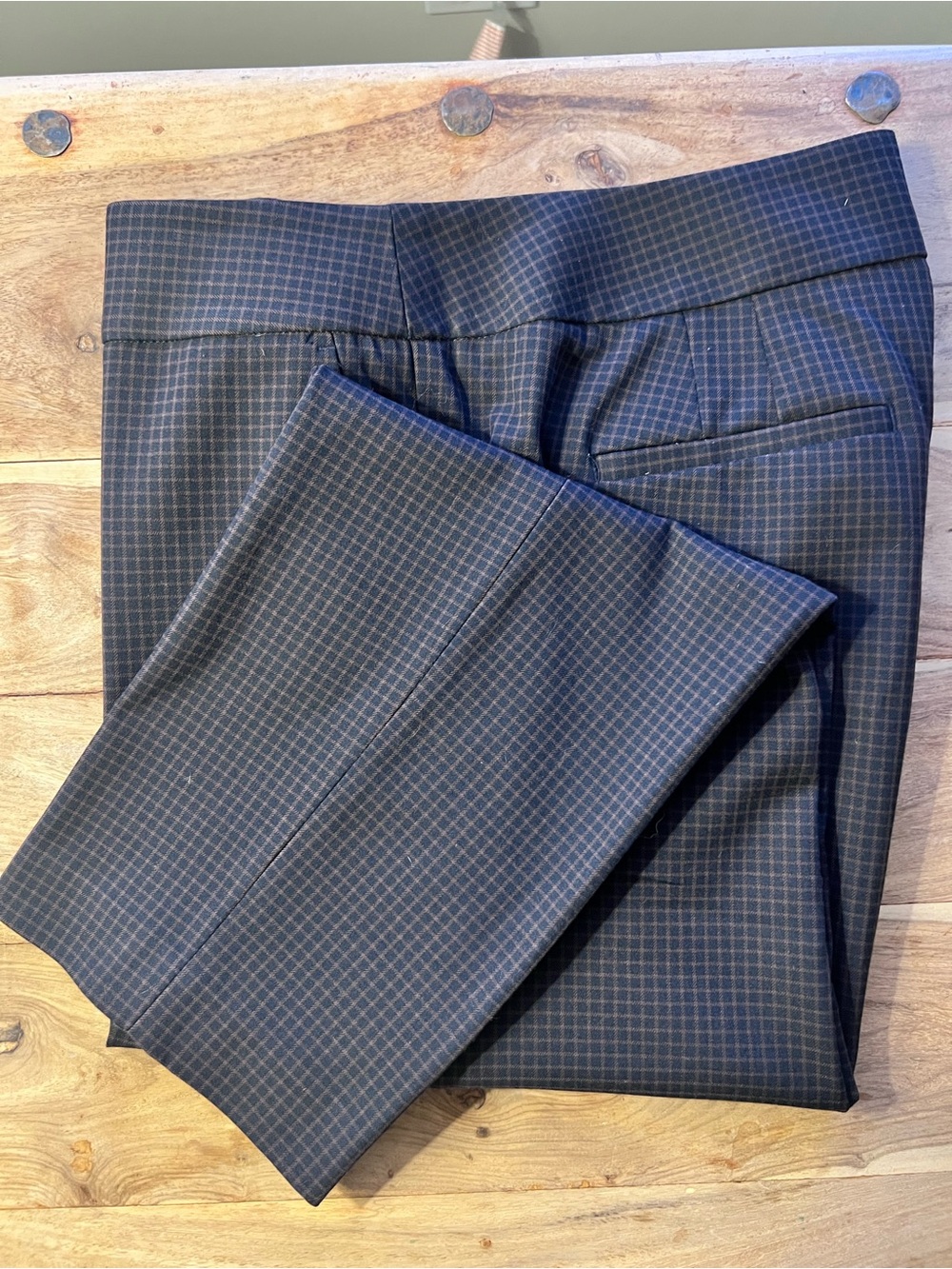 LOFT - Julie Fit Dark Navy & Brown Mini Check Dress Pants